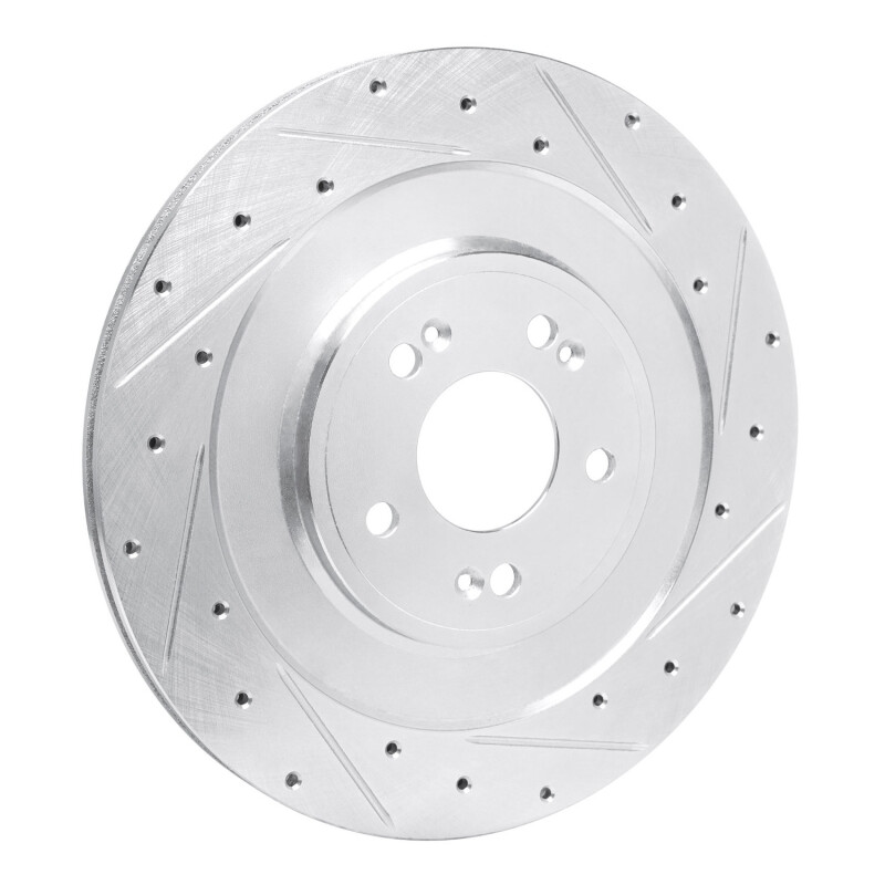 Genesis G80 Brake Rotor (1) - Rear Right - R1 Concepts - Drilled & Slotted - Silver - `21-`26